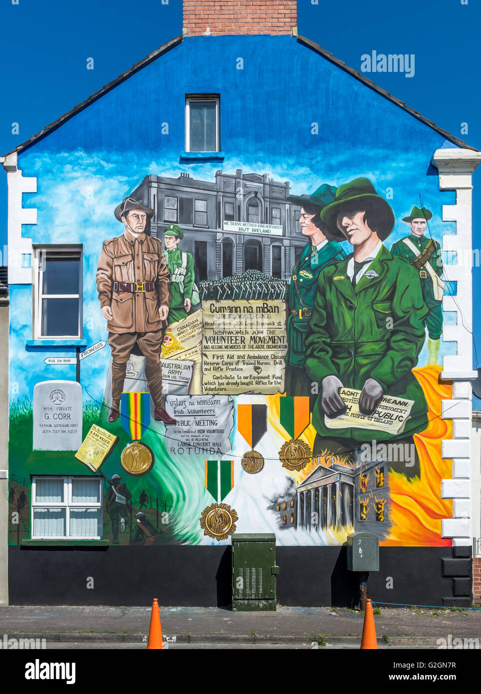 Osteraufstand 1916 hundertjährigen Wandbild auf Belfast unteren Ormeau Road. Stockfoto