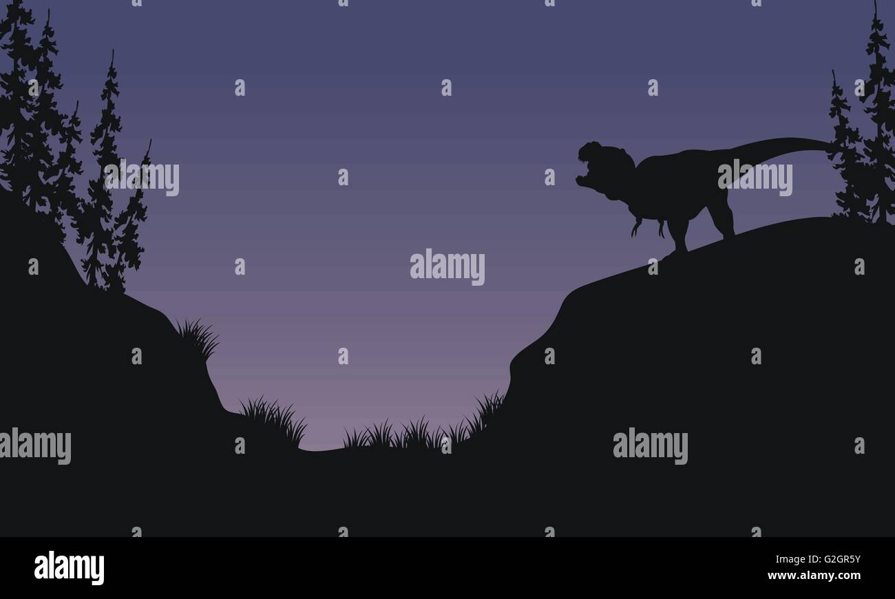 Tyranosaurus Hügel Scnery Silhouette Stock Vektor