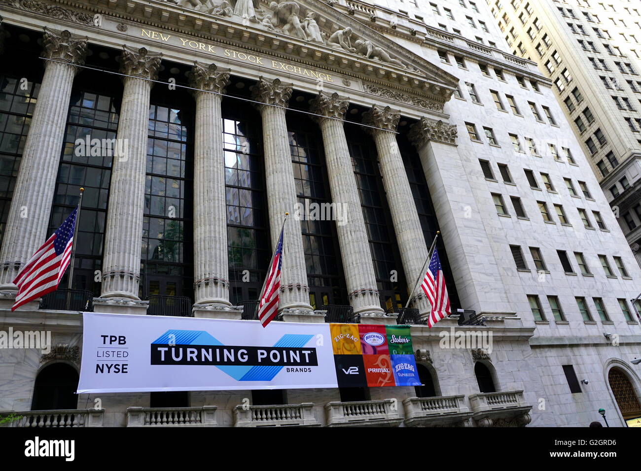 Turning Point Marken (TPB) am Tag der Initial Public Offering (IPO) an der New York Stock Exchange, New York City, NY, USA Stockfoto