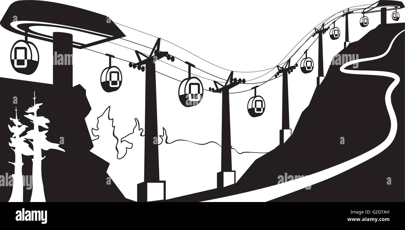 Gondelbahn mit Stationen - Vektor-illustration Stock Vektor