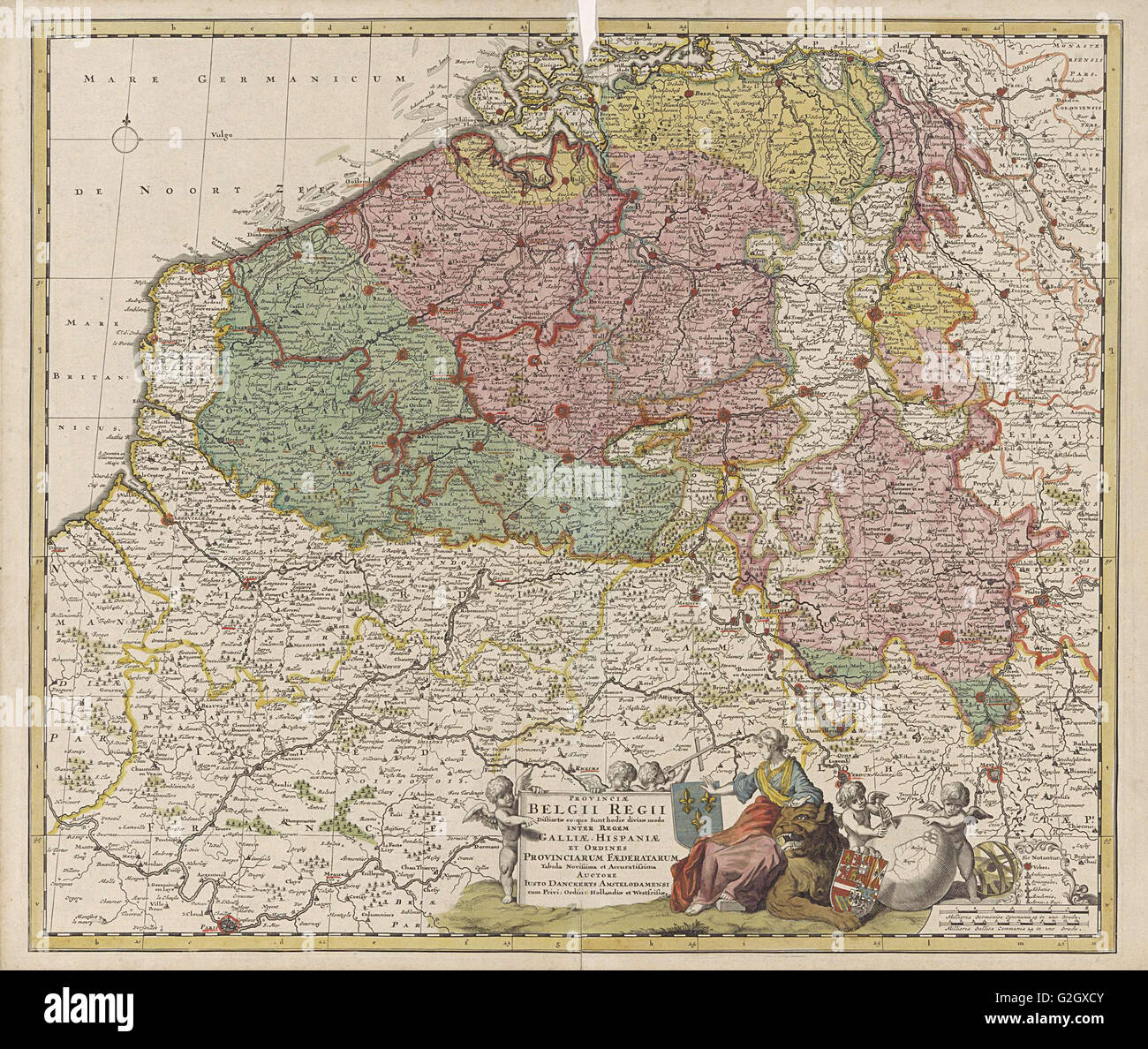 Karte der südlichen Niederlande, Justus Danckerts, Staten van Holland En West-Friesland, 1696-1701 Stockfoto