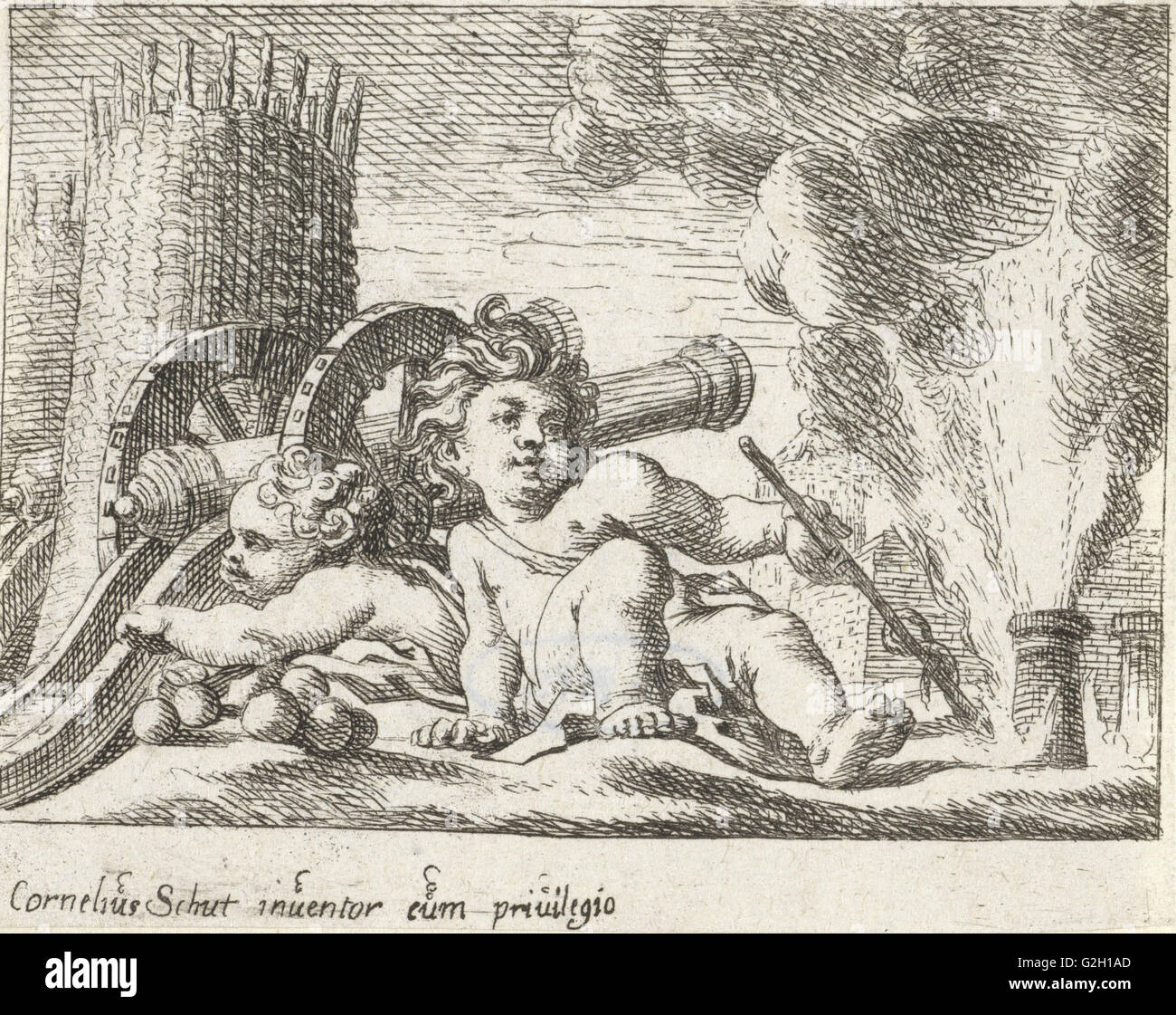 Zwei Kinder mit Gewehren, Cornelis Schut (I), unbekannt, 1618-1655 Stockfoto