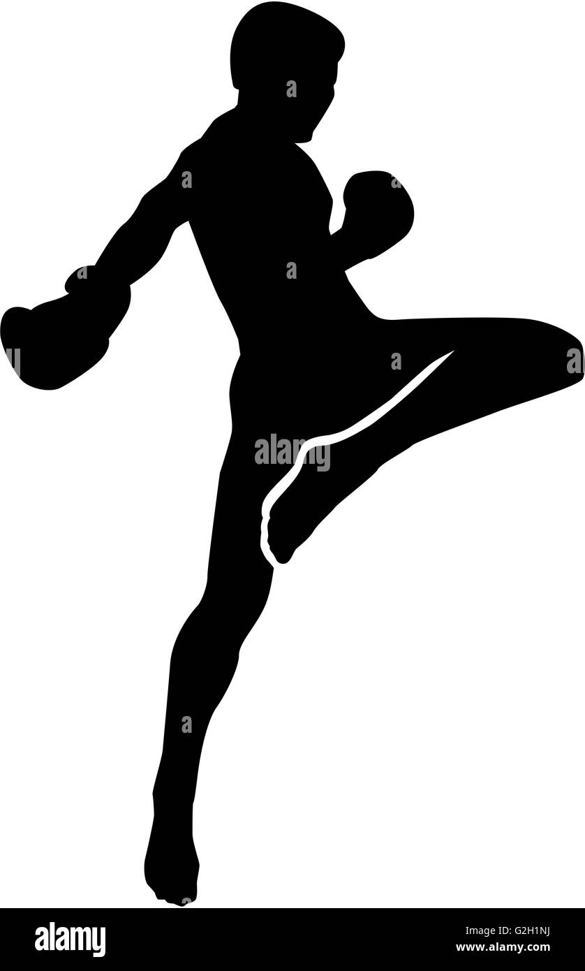 Muay Thai Kämpfer silhouette Stockfoto
