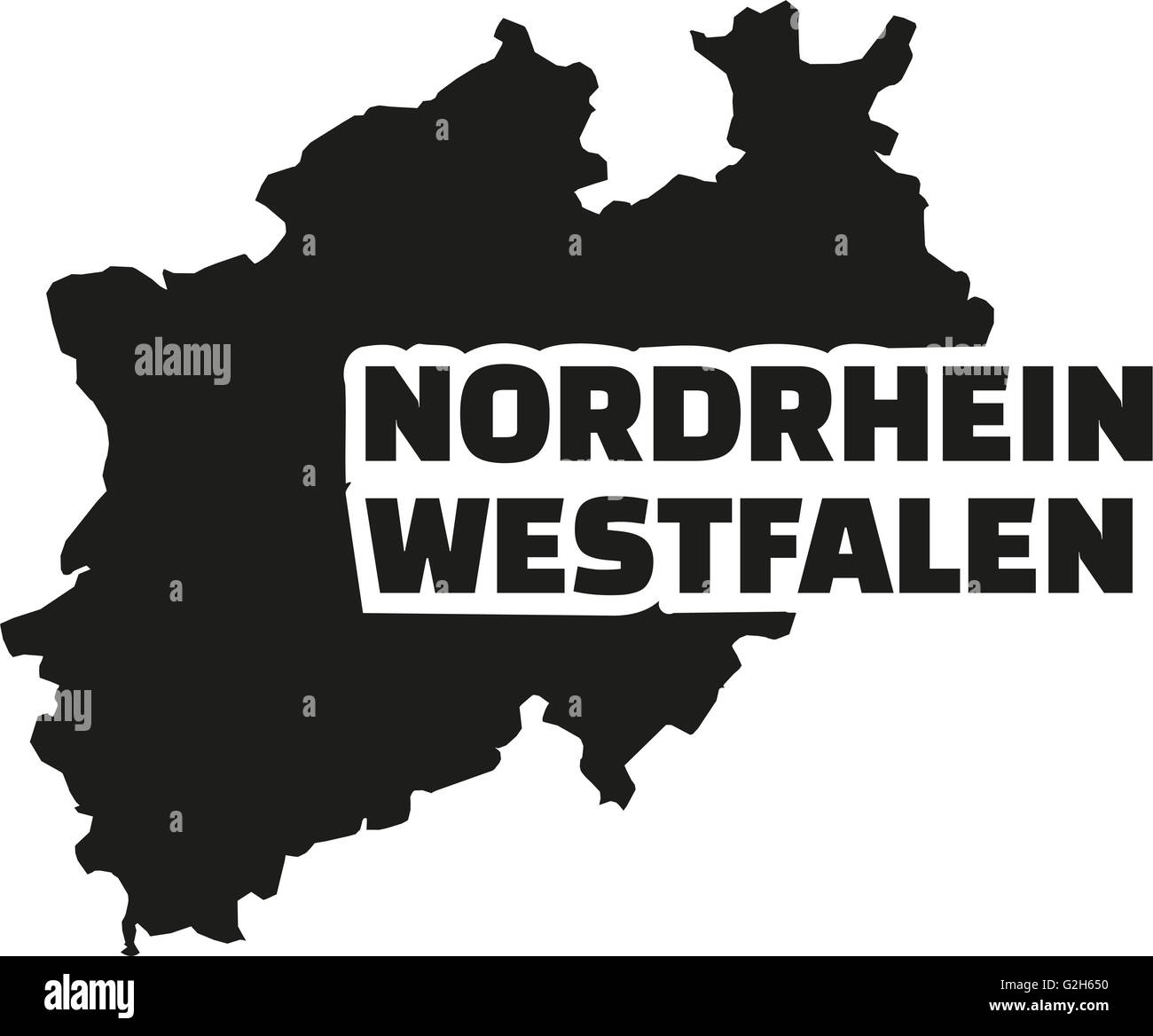 NRW-Karte mit deutschen Titel Stockfoto
