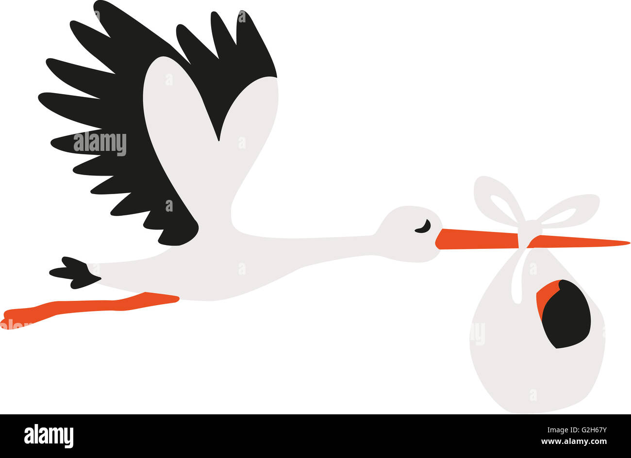 Weißen Cartoon Storch liefert ein baby Stockfoto