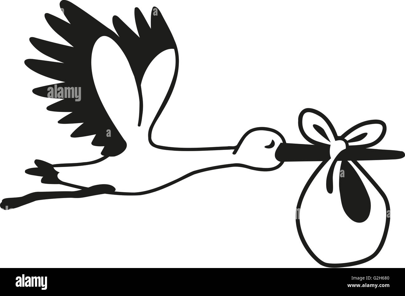 Cartoon-Storch mit Baby fliegen Stockfoto