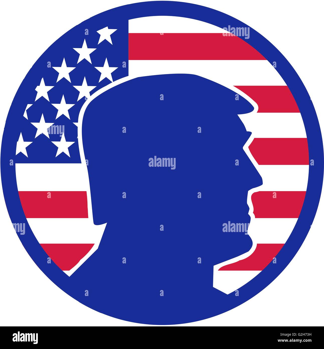 Donald Trump Silhouette vor USA Flagge batch Stockfoto