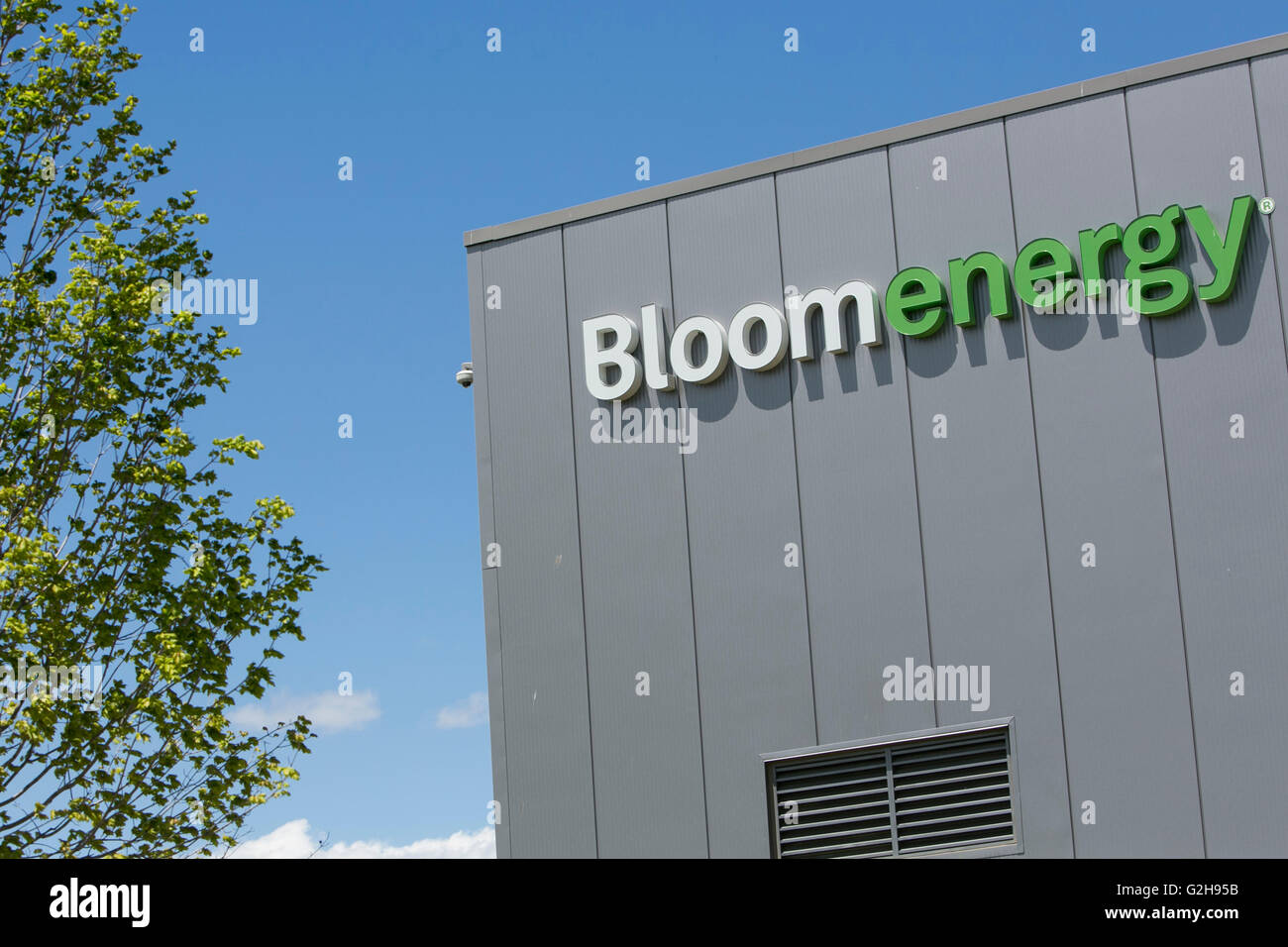 Ein Logo Zeichen außerhalb einer Einrichtung von Bloom Energy in Newark, Delaware am 8. Mai 2016 besetzt. Stockfoto
