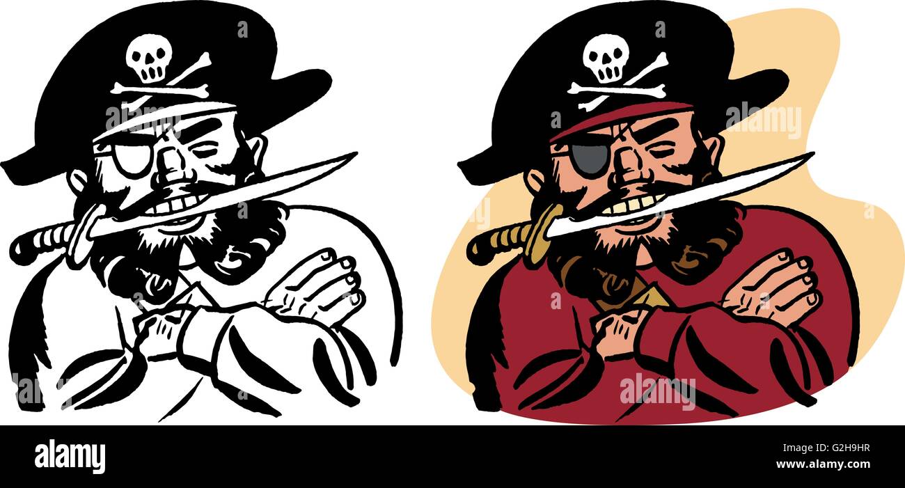 Ein Pirat mit einem Messer in seinen Zähnen Stock Vektor