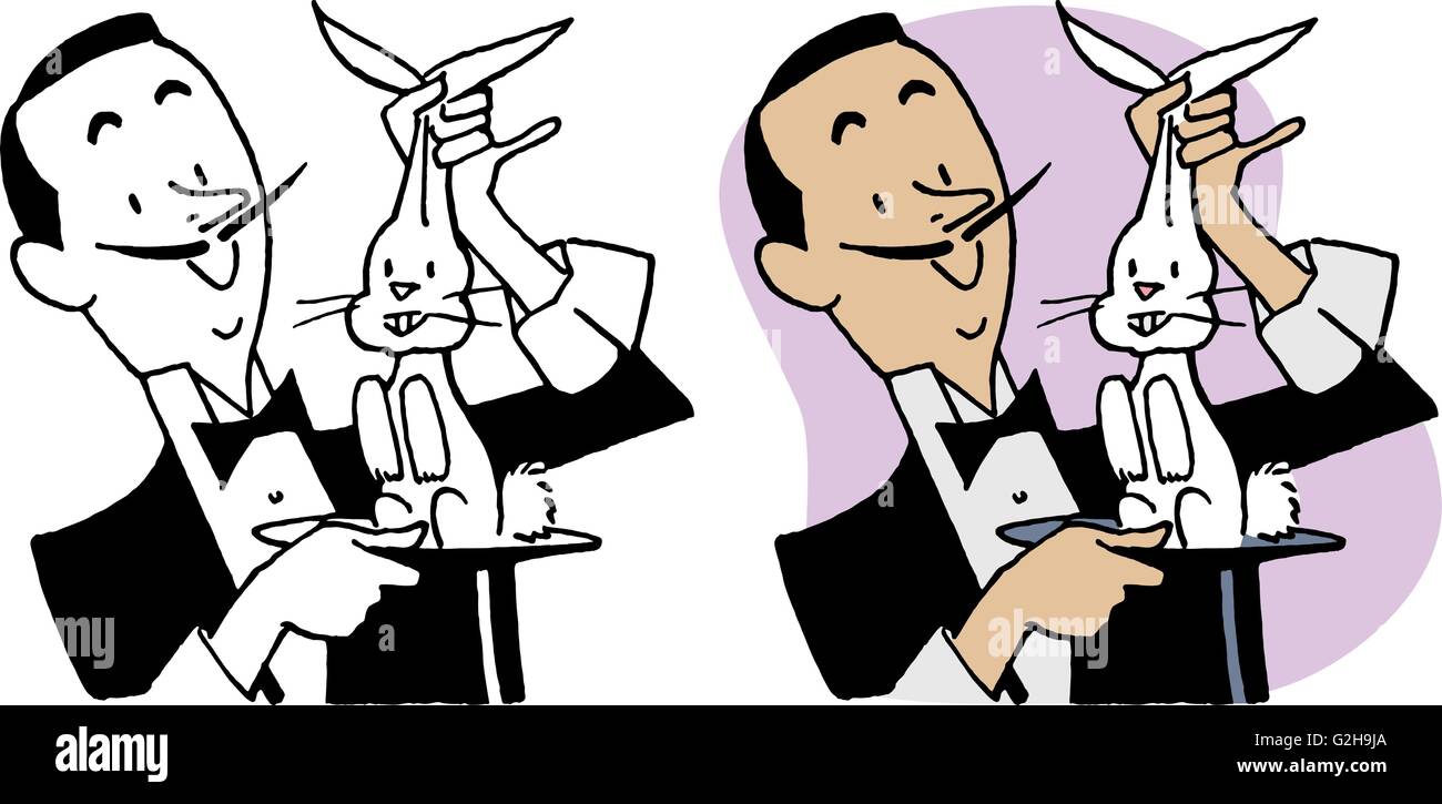 Zauberer zieht ein Kaninchen aus dem Hut Stock Vektor