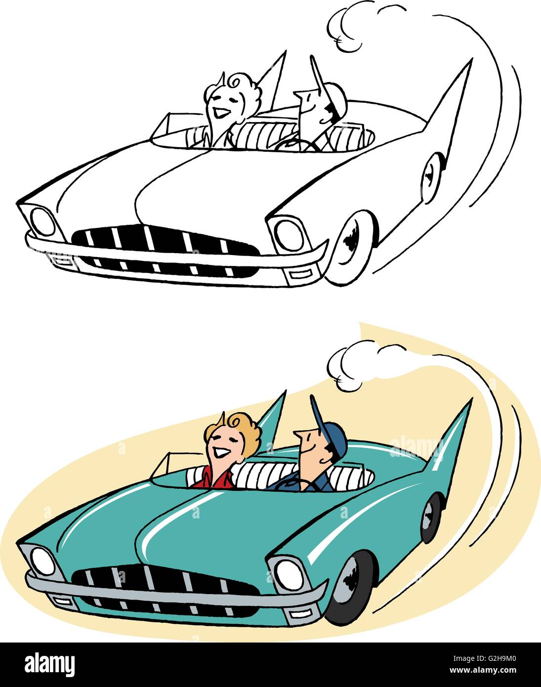 Ein paar, für eine Fahrt im Cabrio-Sportwagen. Stock Vektor
