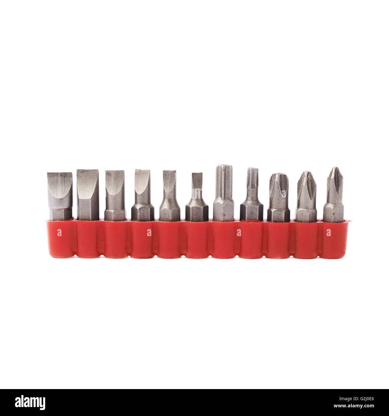 Schraubendreher Bits gesetzt über weißen Hintergrund isoliert Stockfoto