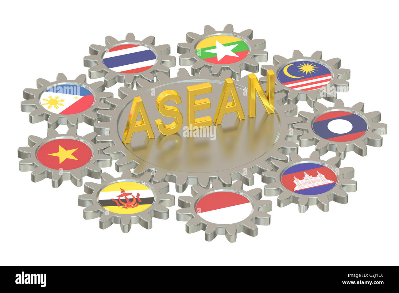 ASEAN-Konzept, 3D-Rendering isolierten auf weißen Hintergrund Stockfoto