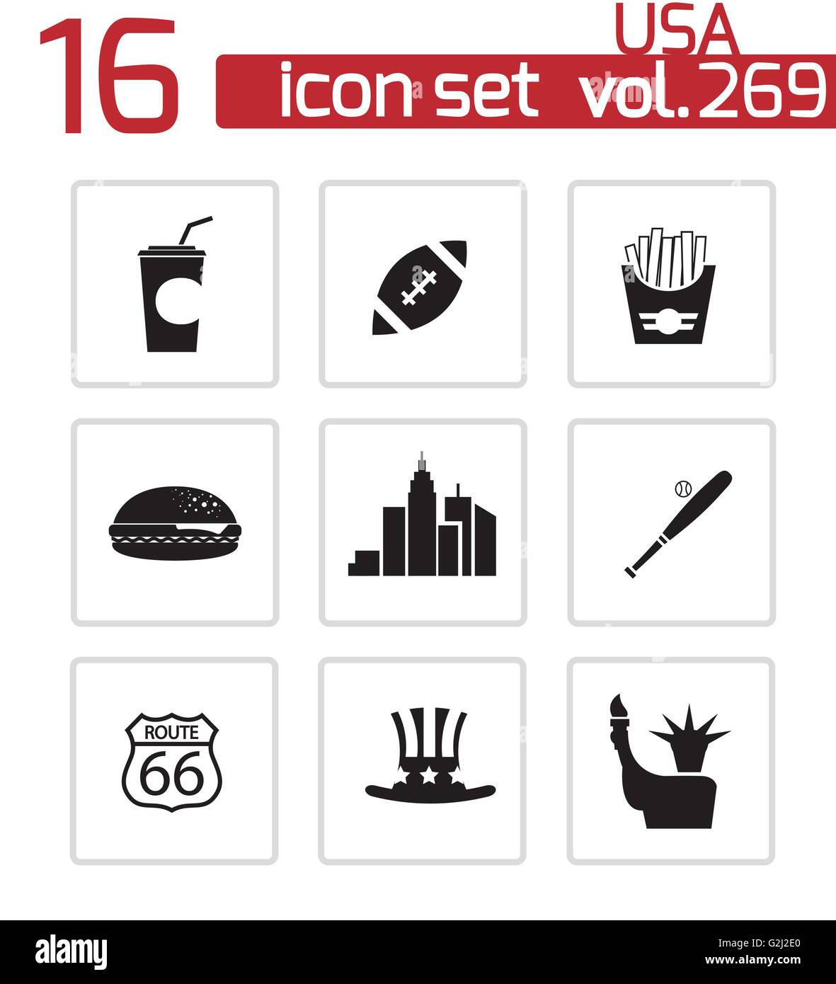Vektor schwarze USA Icons set Stock Vektor