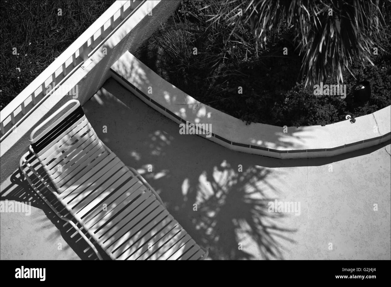 Chaise Lounge unter Palme, High Angle View Stockfoto