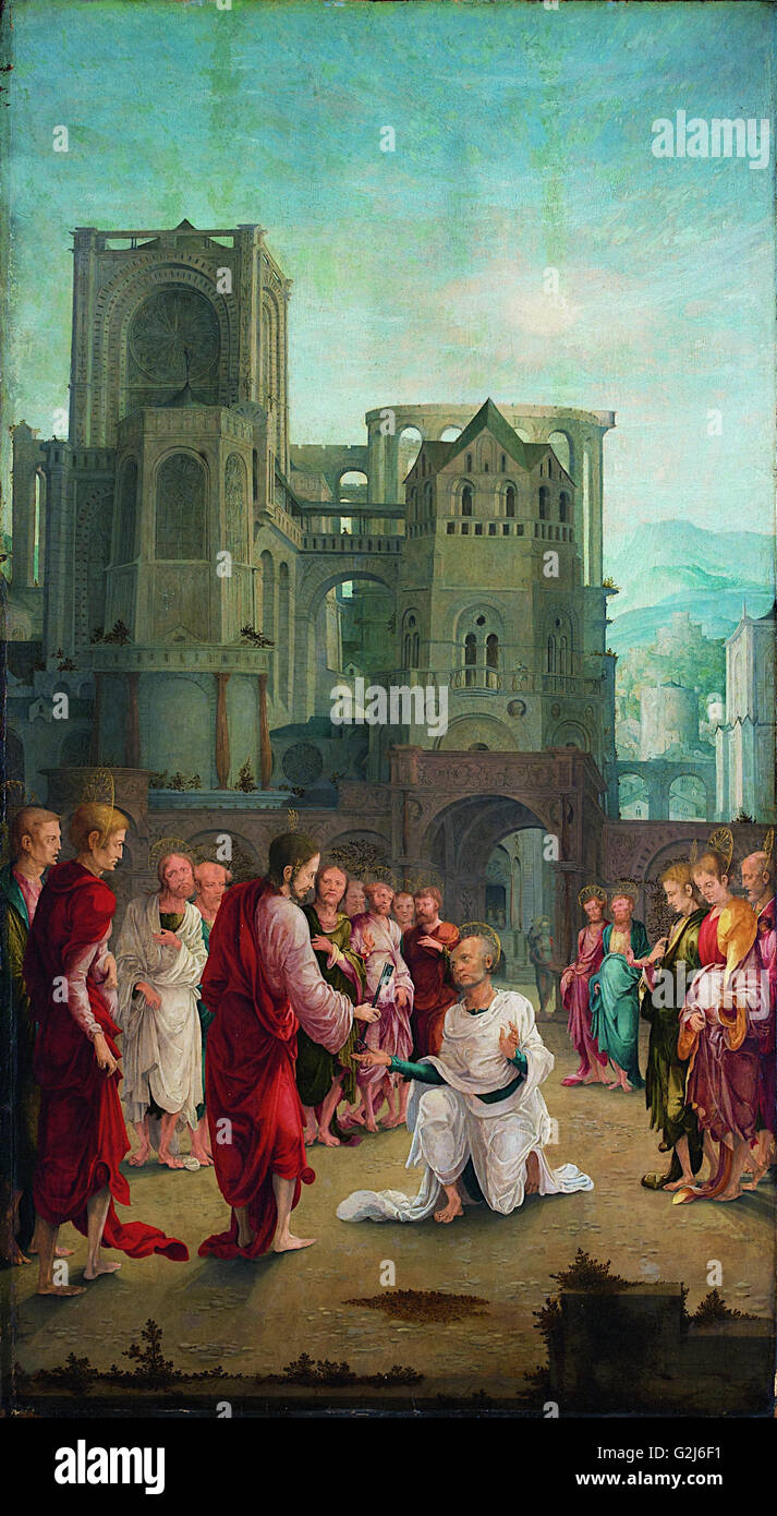 Senken Sie Rheinische Schüler von Wolf Huber - Hände Christi Tasten über nach St.-Peter - Museum Kunstpalast, Düsseldorf Stockfoto