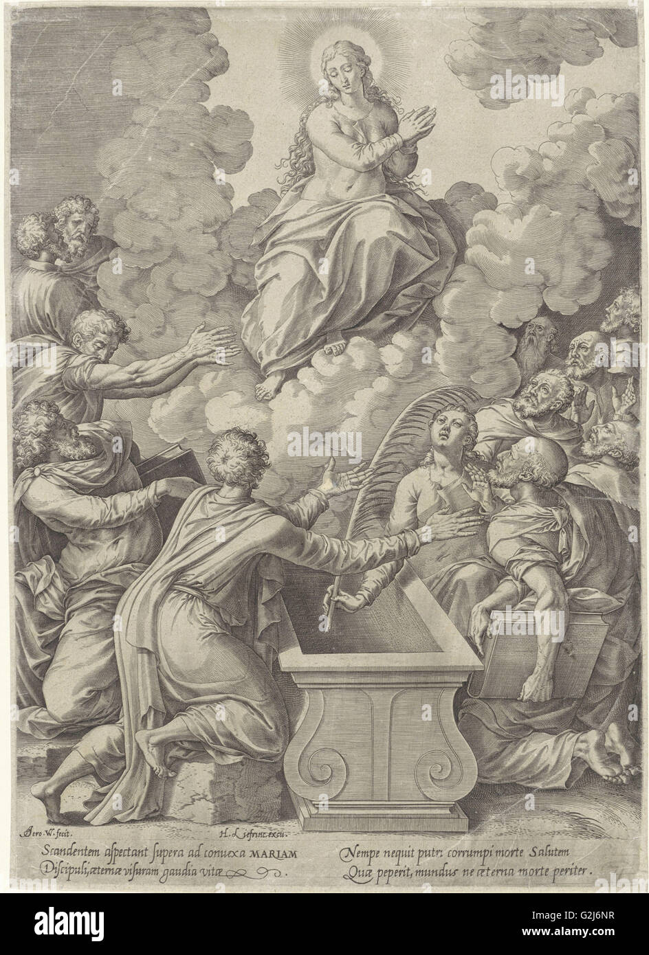 Annahme von Mary, Hieronymus Wierix, Hans Liefrinck (I), 1563 - vor 1573 Stockfoto