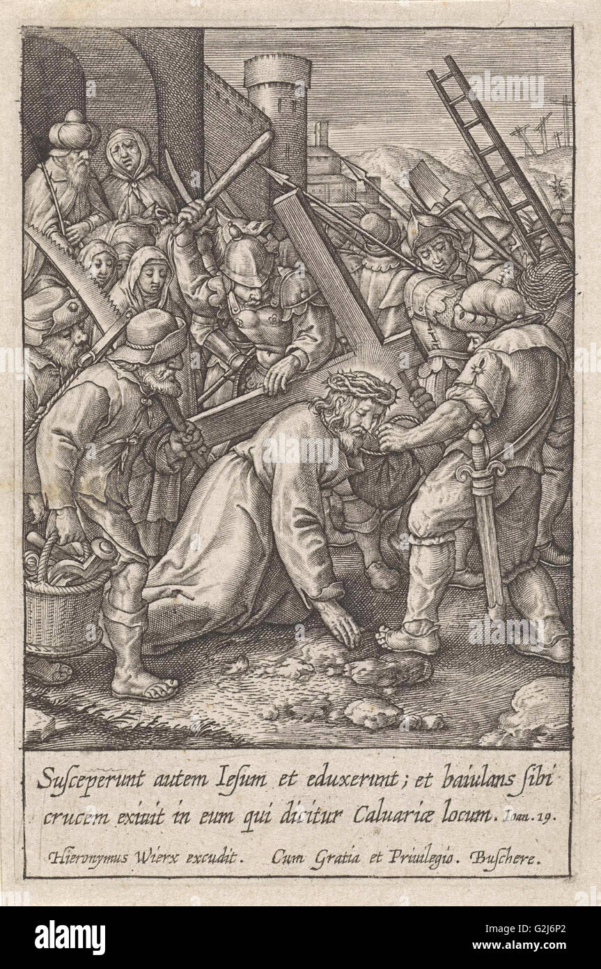 Tragen des Kreuzes, Hieronymus Wierix, 1563 - vor 1619 Stockfoto