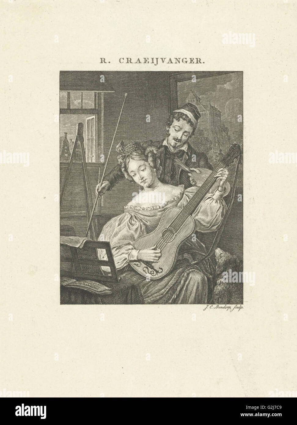 Frau spielt Gitarre und ist ein Modell für Künstler, Johannes Christiaan Bendorp, Johannes Immerzeel, 1776-1847 Stockfoto