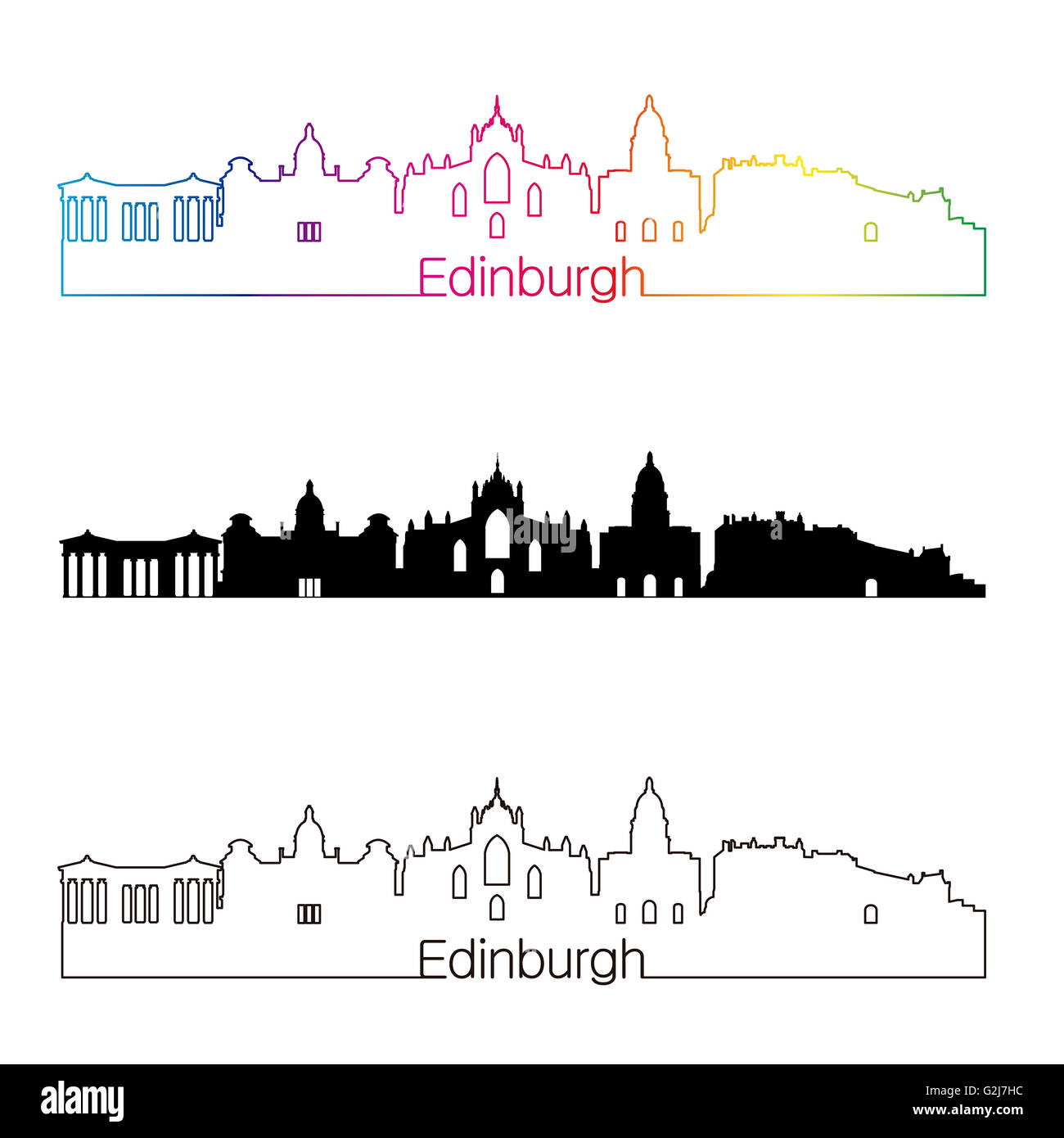 Edinburgh Skyline linearen Stil mit Regenbogen in bearbeitbare Vektordatei Stockfoto