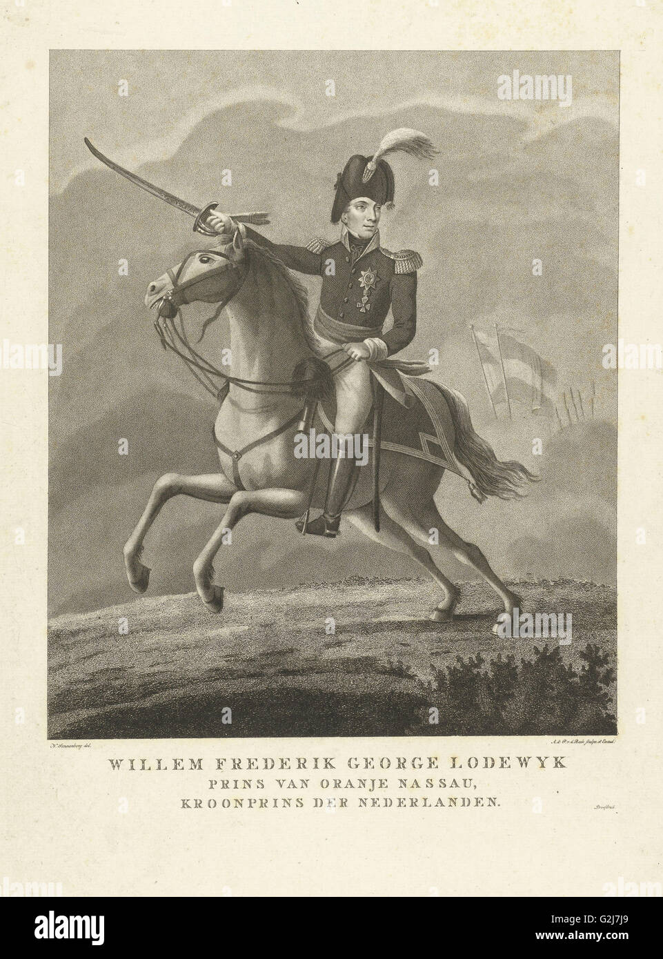 Porträt von König William II auf dem Pferderücken, Antonie und Pieter van der Beek, 1795-1821 Stockfoto