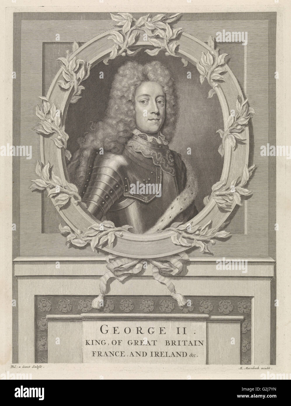 Porträt von George Augustus II von Großbritannien, Philip van Gunst, Matthijs van Marebeek, 1727-1732 Stockfoto