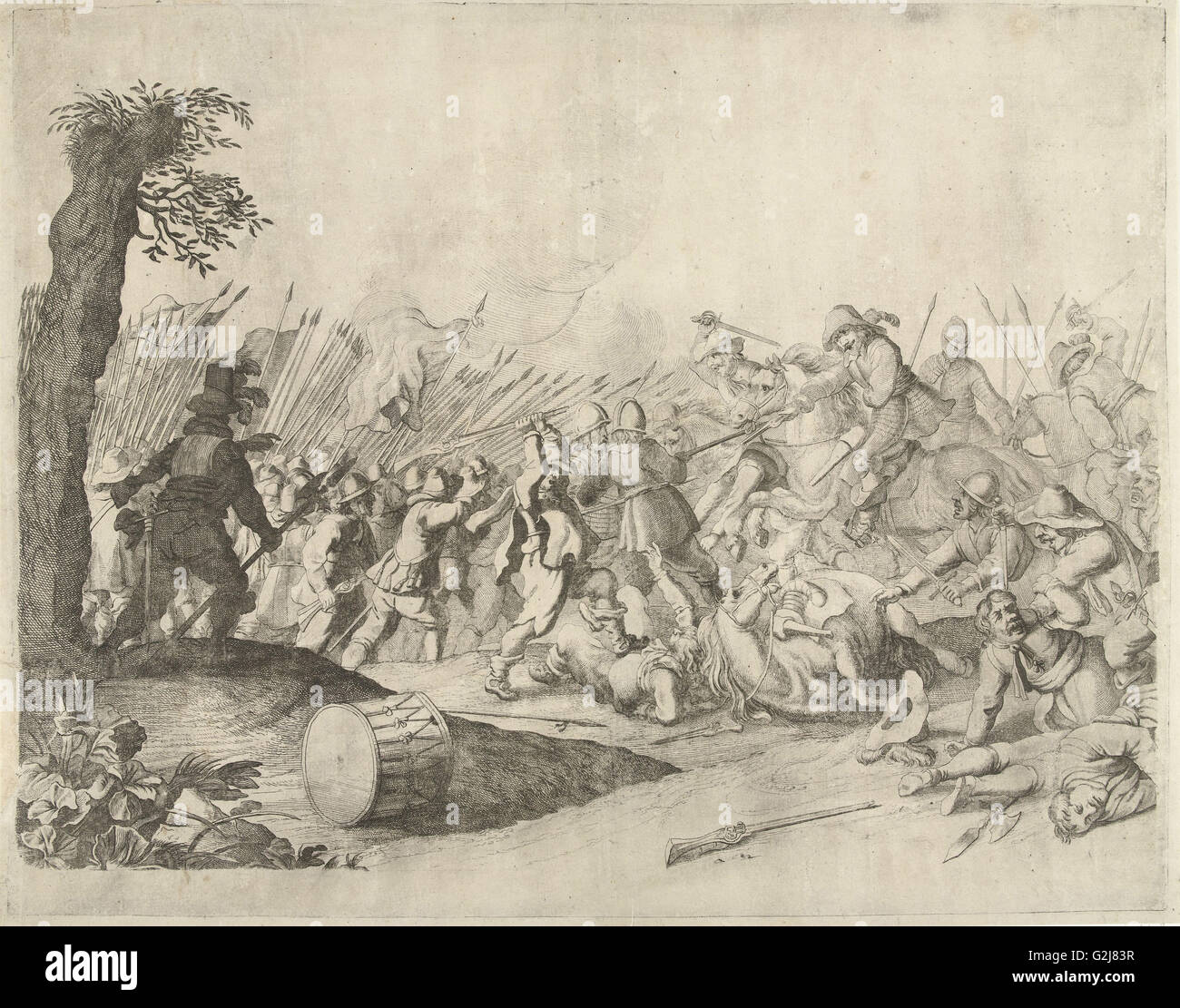 Kampf zwischen Reiter und Infanterie, Willem Basse, 1633-1672 Stockfoto