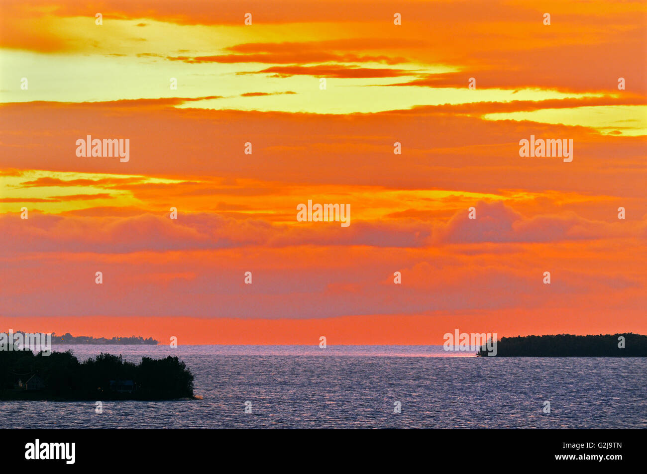 Sonnenuntergang am Lac St. Jean in der Nähe von Robertval Quebec Kanada Stockfoto