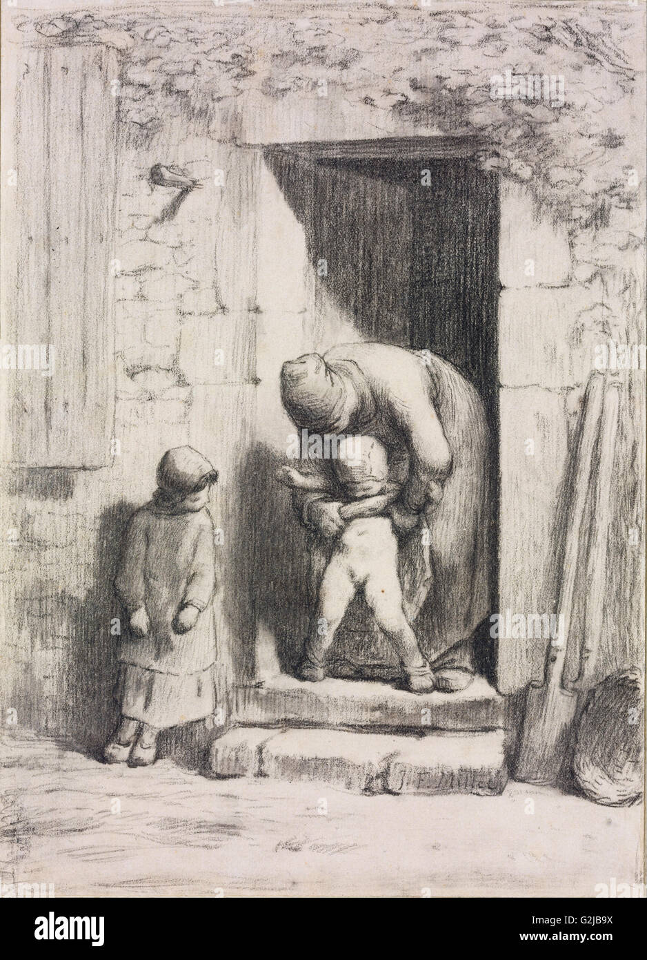 Jean-François Millet - mütterliche Fürsorge - Museum of Fine Arts, Budapest Stockfoto