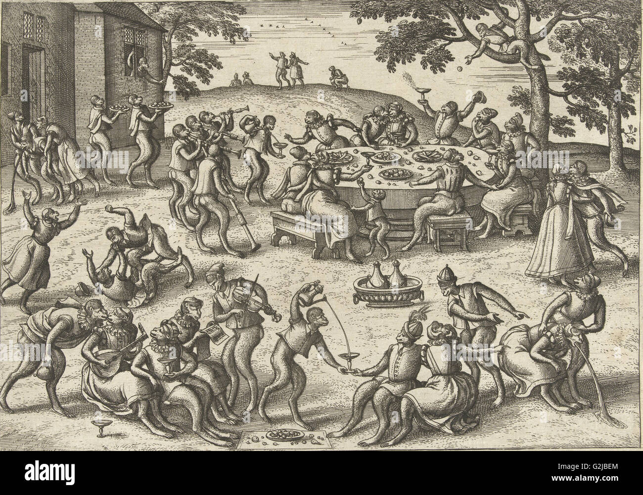 Bankett im Freien, Pieter van der Borcht (I), Philips Galle, 1545-1608 Stockfoto
