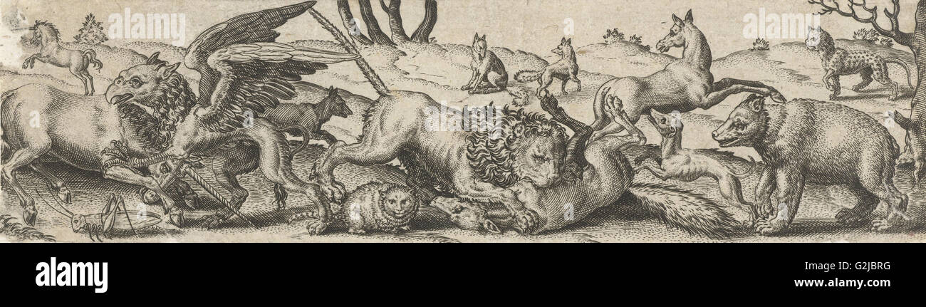 Kampf gegen Tiere in einer Landschaft, Abraham de Bruyn, 1579 Stockfoto