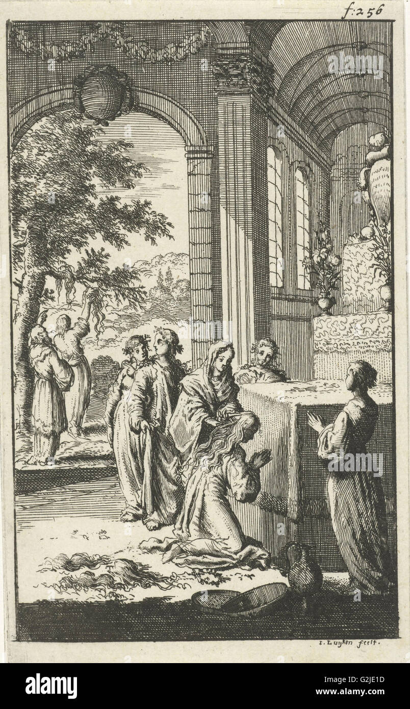 Einweihung der Pyrophylactic Jungfrauen, Jan Luyken, Jan Claesz Ten Hoorn, 1681 Stockfoto