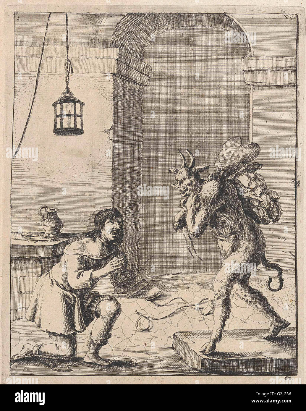 Fabel des Teufels und der Verbrecher, bücken, Dirk, John Ogilby, 1665 Stockfoto