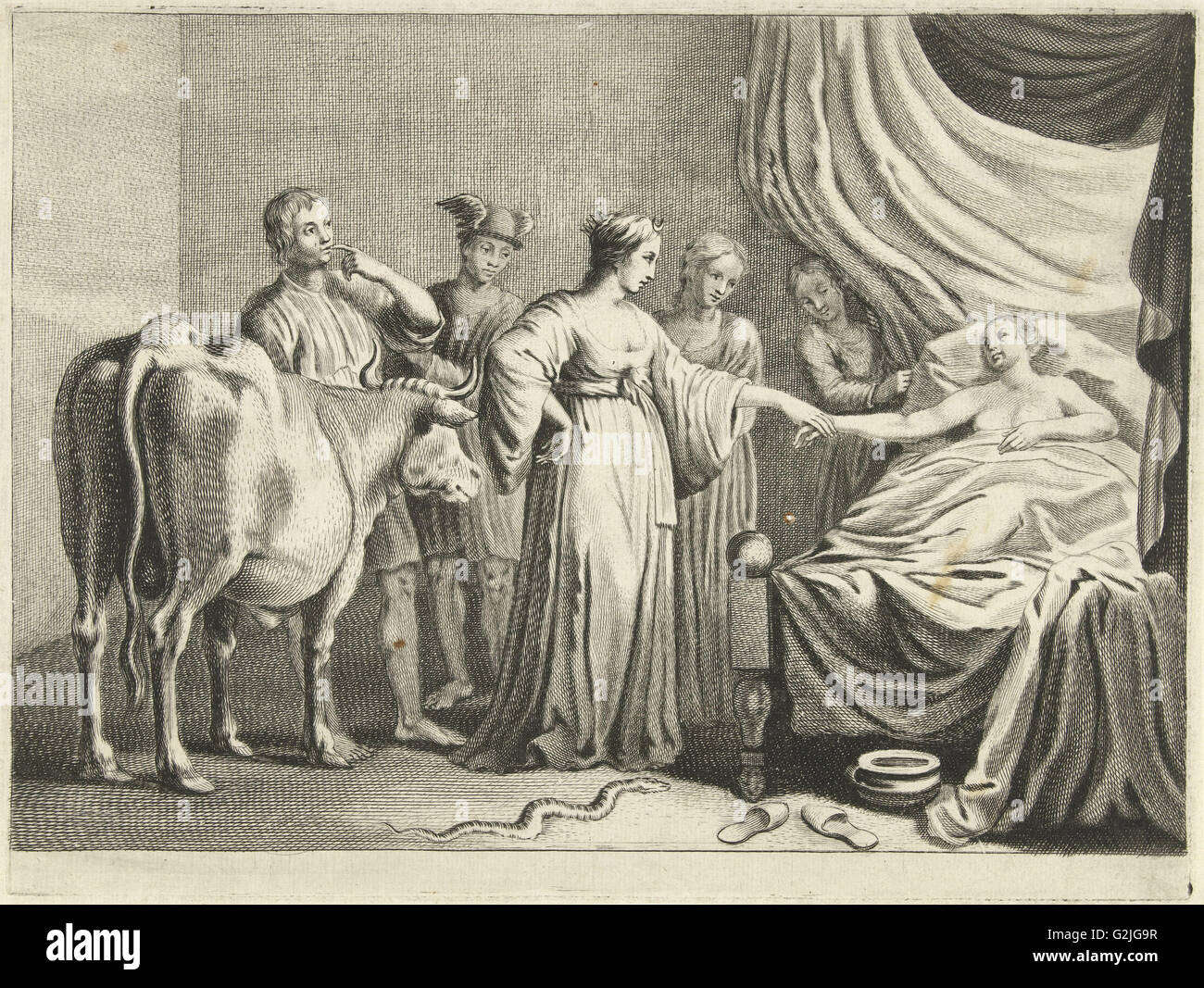 Iphis geändert durch Isis Jüngling, Cornelis van Dalen (II), Nicolaes Pietersz. Berchem, F. Poppens, 1648-1664 Stockfoto