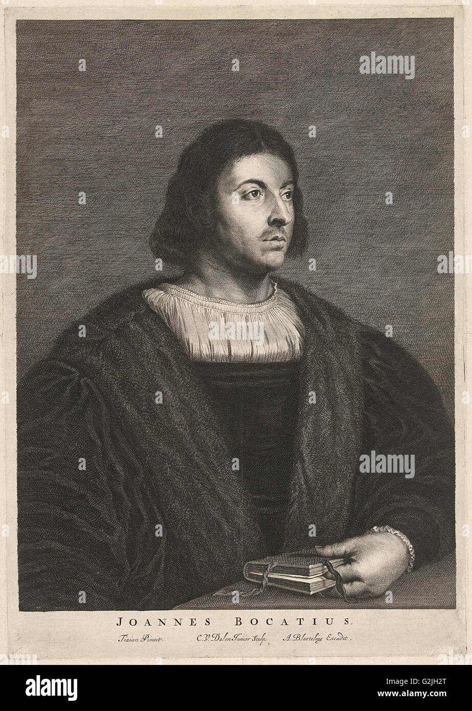 Porträt von Giovanni Boccaccio, Cornelis van Dalen (II), Abraham Bloteling, 1648-1664 Stockfoto