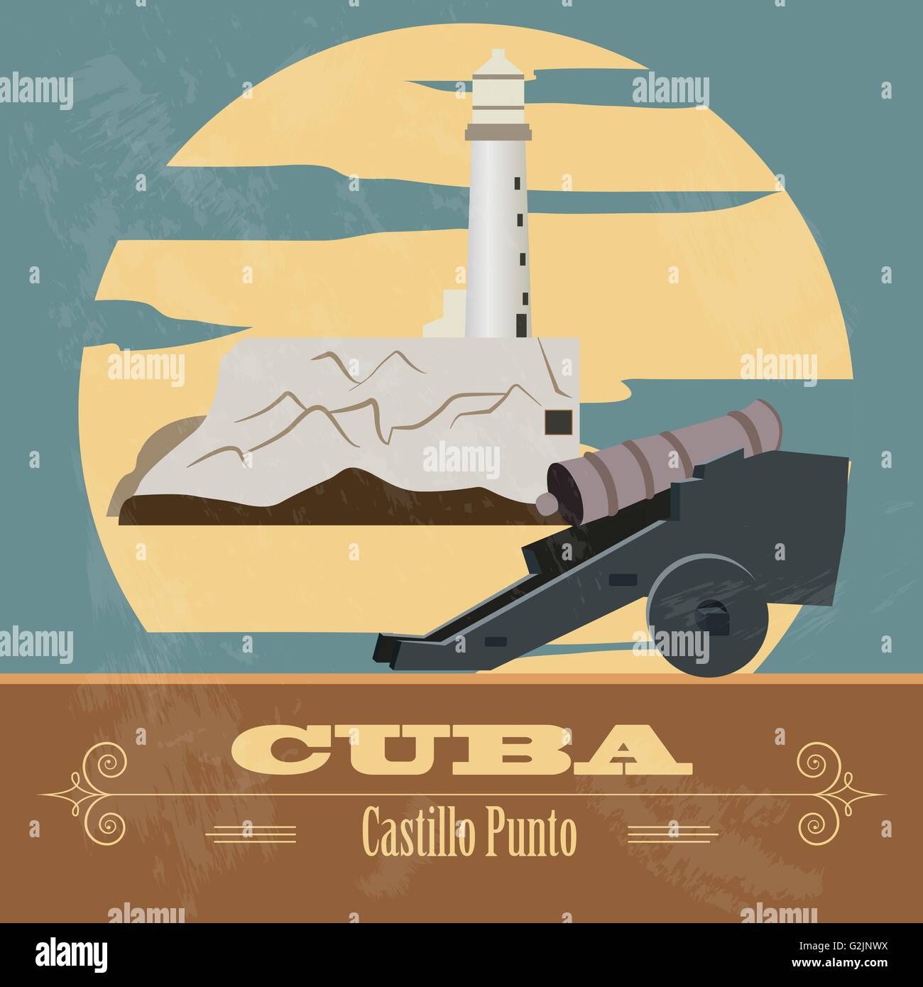 Kuba Sehenswürdigkeiten. Retro-Stil Bild. Vektor-illustration Stock Vektor