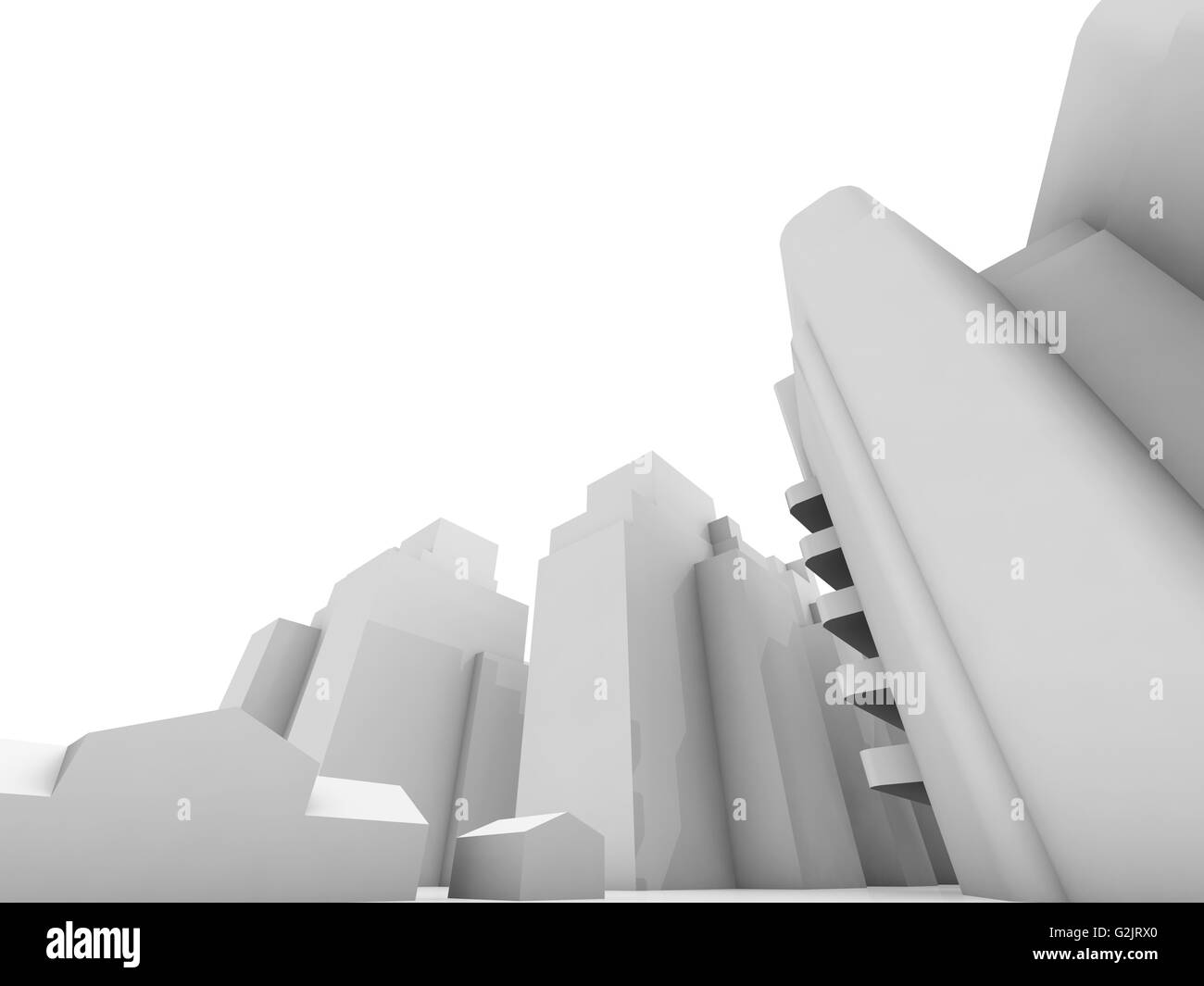 Abstrakte zeitgenössische Stadtbild isoliert auf weißem Hintergrund, 3d Render-illustration Stockfoto