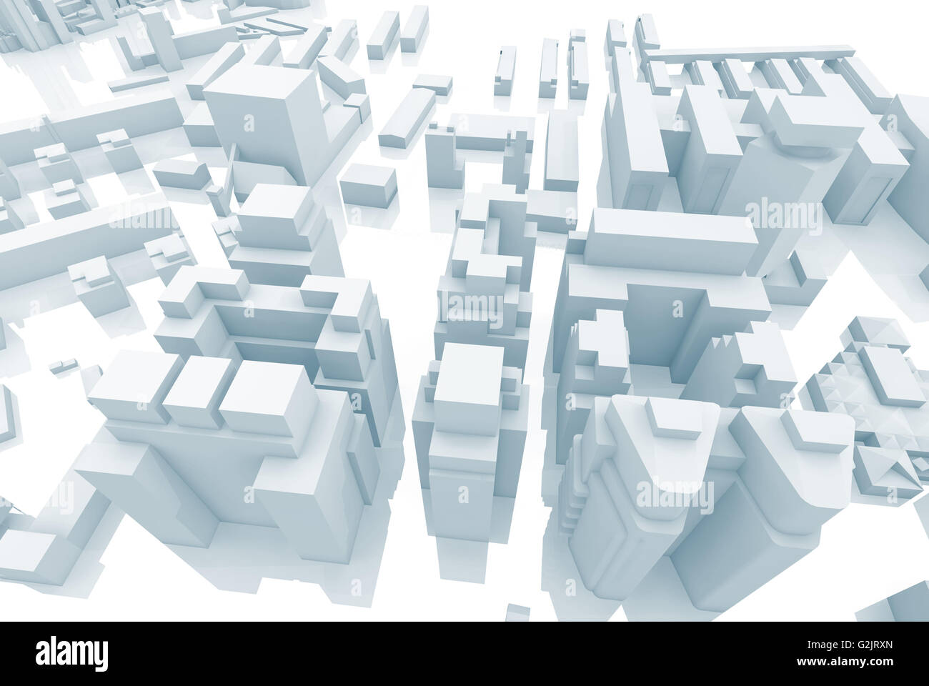 Abstrakte zeitgenössische Stadtansicht, Rendern blau getönten digital 3d illustration Stockfoto