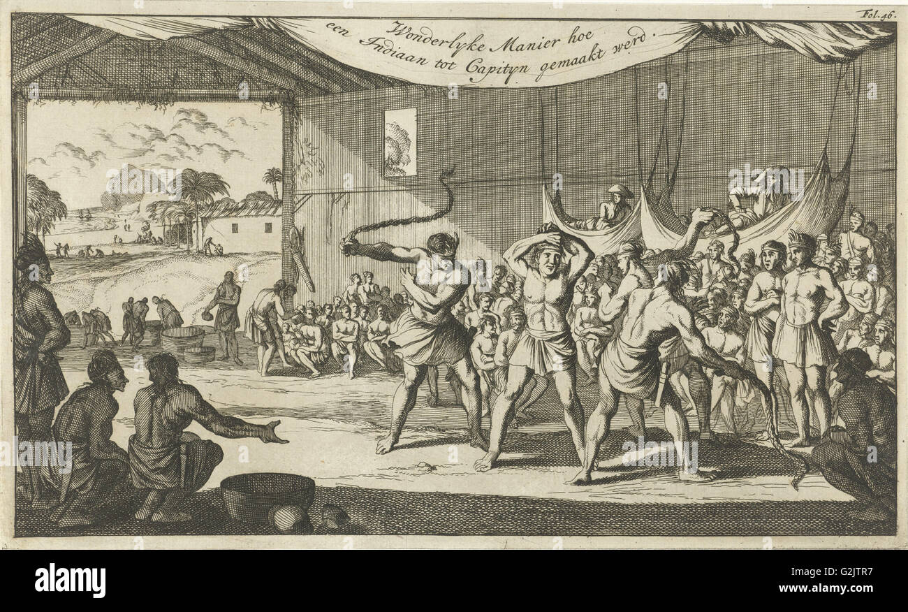 Zeremonie der Indianer, Caspar Luyken, Jan Claesz Ten Hoorn, 1695 Stockfoto