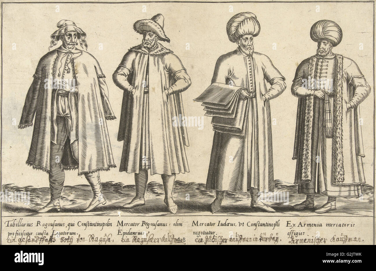 Bekleidungs-Händler in Konstantinopel um 1580 Istanbul Türkei, Abraham de Bruyn, Joos de Bosscher, 1581 Stockfoto