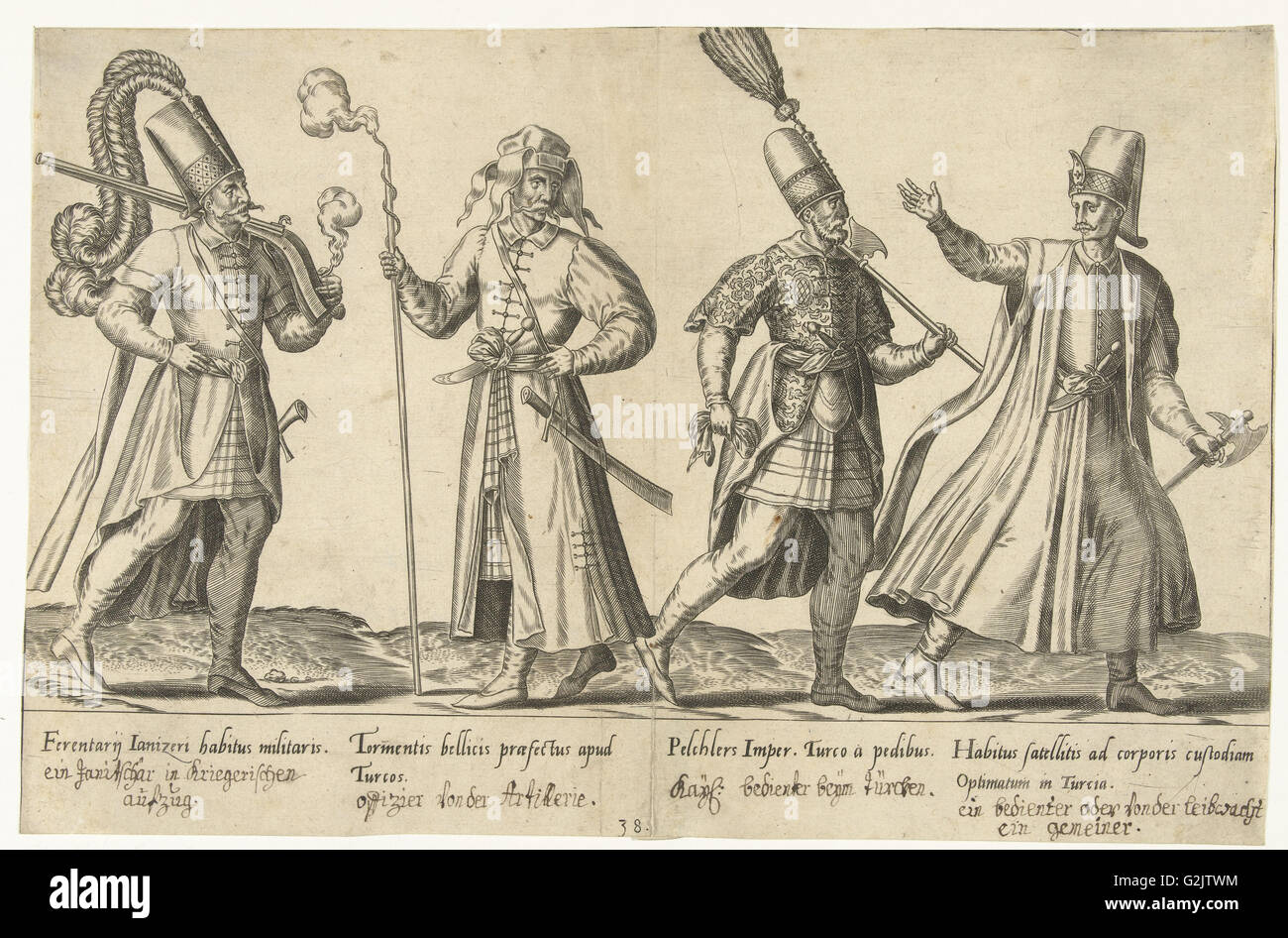 Kleid von osmanischen Soldaten um 1580, Abraham de Bruyn, Joos de Bosscher, 1581 Stockfoto