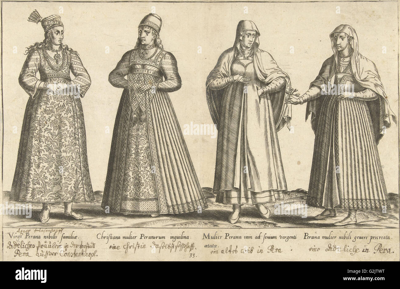 Damen Kleid aus Konstantinopel um 1580, Istanbul Türkei, Abraham de Bruyn, Joos de Bosscher, 1581 Stockfoto