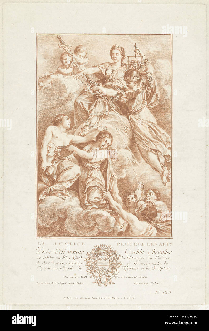 Allegorie der Gerechtigkeit als Patron der Künste, Gilles Demarteau, 1732-1776 Stockfoto