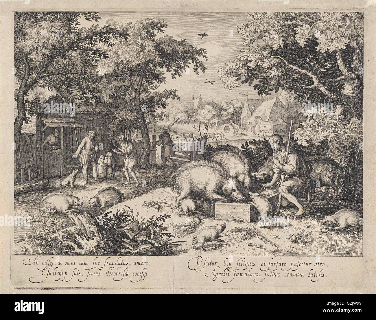 Verlorenen Sohn als ein Schweinehirt drucken Hersteller: Claes Jansz. II. Visscher, David Vinckboons, 1608 Stockfoto