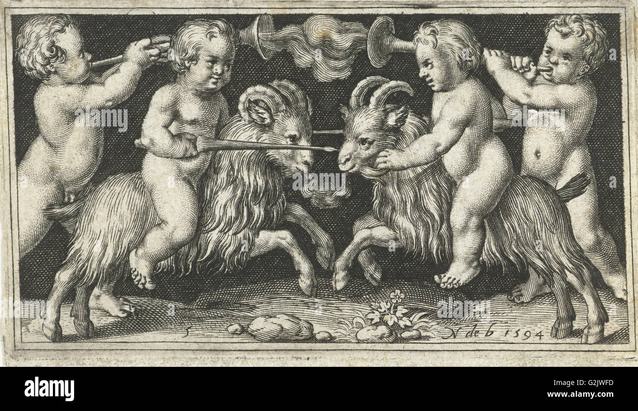 Zwei liegende Engel anlehnen ein Schädel, Nicolaes de Bruyn, 1594 Stockfoto