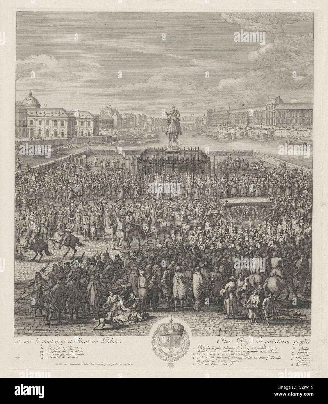 König Louis XIV von Frankreich über die Pont-Neuf, Jan van Huchtenburg, 1667-1669 Stockfoto