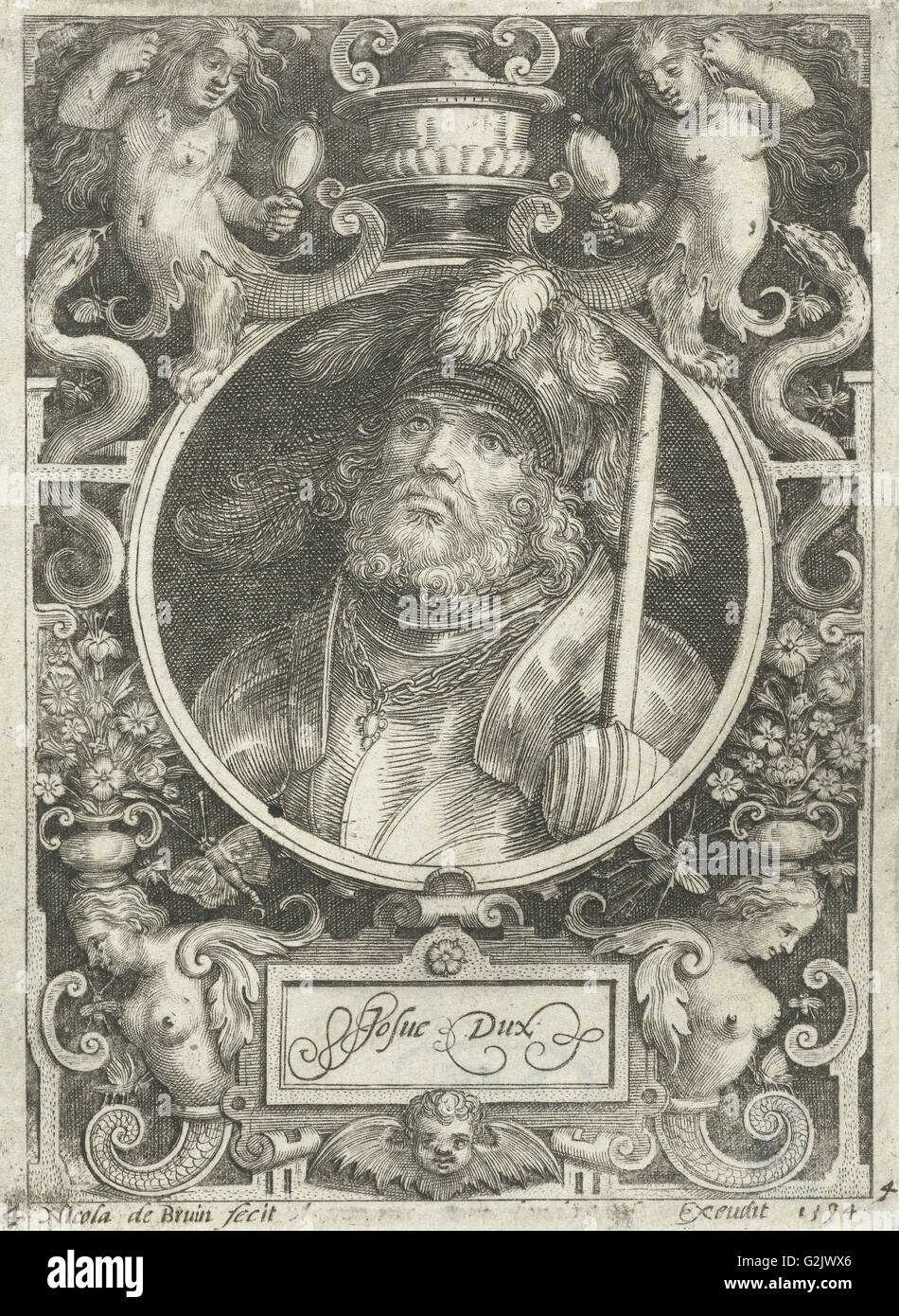 Porträt von Joshua, Medaillon, Nicolaes de Bruyn, anonym, 1594 Stockfoto