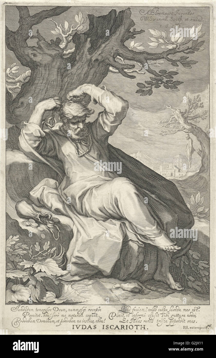 Judas Iskariot erhängt sich, print-Hersteller: Willem Isaacsz. Van Swanenburg, Abraham Bloemaert, Petrus Scriverius, 1611 Stockfoto Judas Iskariot erhängt sich, print-Hersteller: Willem Isaacsz. Van Swanenburg, Abraham Bloemaert, Petrus Scriverius, 1611 Stockfoto