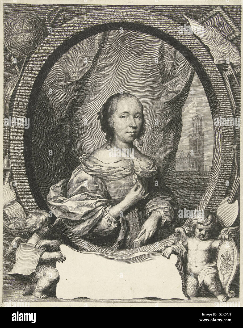 Porträt von Anna Maria van Schurman, Cornelis van Dalen (II), Cornelis Janssens van Ceulen, 1648-1664 Stockfoto