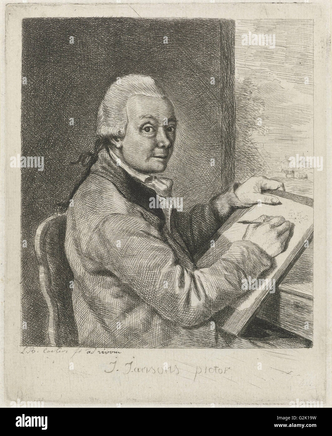 Porträt des Künstlers John Janson, Charakteristik, Louis Bernard Coclers, c. 1769 - c. 1787 Stockfoto